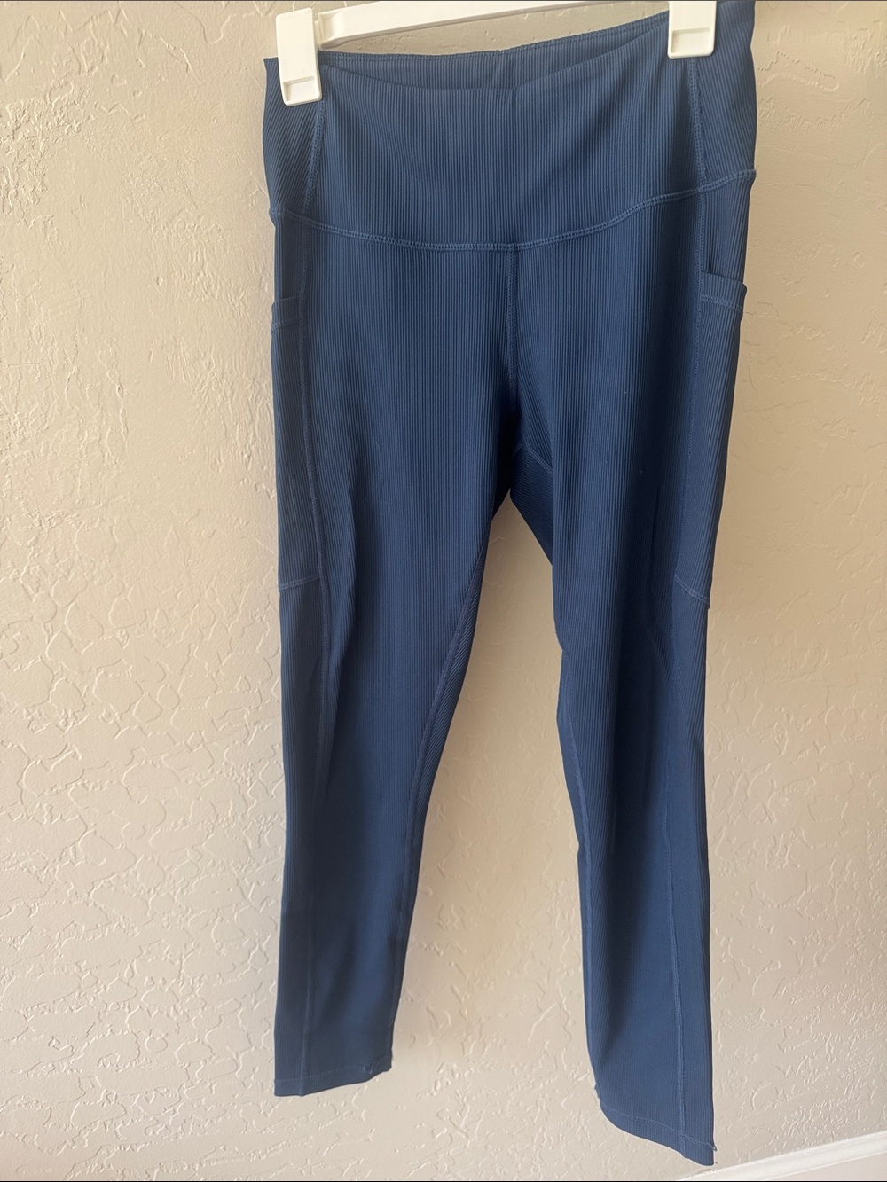 Zella Navy Ribbed High-Waist Leggings with Side Pockets